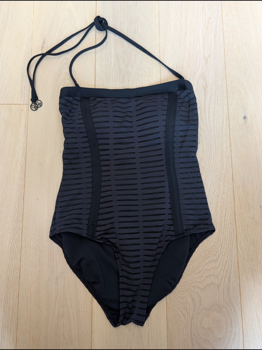 bond-eye Black Textured Halter One-Piece Swim